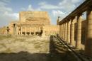 The courtyard of the royal palace at the archaeological site of Hatra in northwest Iraq between Mosul and Samarra, where the Hellenistic and Roman architecture blend with eastern decorative features