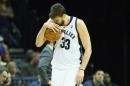 Marc Gasol of the Memphis Grizzlies reacts after being charged with an offensive foul during an NBA game on November 6, 2013 in Memphis, Tennessee