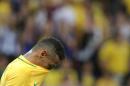 Brazil's Neymar reacts at the end of a group A match of the men's Olympic football tournament between Brazil and Iraq at the National Stadium in Brasilia, Brazil, Sunday, Aug. 7, 2016. The game ended in a 0-0 draw. (AP Photo/Eraldo Peres)
