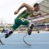 Oscar Pistorius of South Africa comes out of the starting blocks during his men's 400 metres heats in Daegu