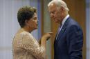 Brazil's President Dilma Rousseff, left, and U.S. Vice President Joe Biden hold a bilateral meeting after she was sworn in for a second term, at the Itamaraty palace in Brasilia, Brazil, Jan. 1, 2015. (AP Photo/Ricardo Moraes, Pool)