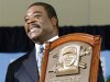 File photo of former major league baseball star Eddie Murray holds his plaque after being inducted into the National Baseball Hall of Fame in Cooperstown