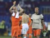 Netherlands' Robben and Mathijsen react after the Group B Euro 2012 soccer match against Denmark at the Metalist stadium in Kharkiv