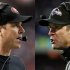 This combo image made of Sunday, Jan. 20, 2013, photos shows San Francisco 49ers head coach Jim Harbaugh, left, in Atlanta, and Baltimore Ravens head coach John Harbaugh in Foxborough, Mass., during their NFL football conference championship games. Get ready for the Brother Bowl_ it'll be Harbaugh vs. Harbaugh when Big Bro John's Baltimore Ravens (13-6) play Little Bro Jim's San Francisco 49ers (13-4-1) in the Super Bowl at New Orleans in two weeks. (AP Photos/Mark Humphrey, Matt Slocum)
