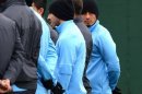 Los jugadores del City, el martes durante un entrenamiento en Manchester