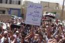 Demonstrators protest against Syria's President Bashar al-Assad in Qara, near Damascus