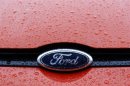 The Ford logo is seen on a vehicle at Ford car plant in Craiova