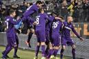 Fiorentina' s Federico Chiesa, second from right, celebrates after scoring his side second goal during the serie A soccer match between Fiorentina and Juventus at the Artemio Franchi stadium in Florence, Italy, Sunday Jan. 15, 2017. (Maurizio Degli Innocenti/ANSA via AP)