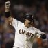 San Francisco Giants' Guillermo Quiroz celebrates as he rounds the bases after hitting a walkoff home run in the tenth inning of a baseball game against the Los Angeles Dodgers Saturday, May 4, 2013, in San Francisco. (AP Photo/Ben Margot)