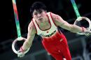 Japan's Kohei Uchimura competes in the rings event of the men's team final in Rio de Janeiro on August 8, 2016