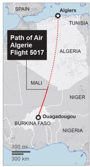 Map shows path of Flight 5017, Algeria and Burkina &hellip;