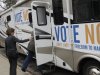 State Auditor Rebecca Otto enters the RV at a stop in Edina, Minn., on the "Minnesota Votes No" statewide tour Monday, Nov. 5, 2012 in Minneapolis for the final day of  the campaign to urge voters to vote against the marriage amendment. Candidates and volunteers worked Monday to make the most of their last 24 hours before decision day, hustling to energize their core supporters and searching for any remaining fence-sitters. Meanwhile, both political parties said they were gearing up like never before to watch the other for any electioneering on Tuesday. (AP Photo/Jim Mone)