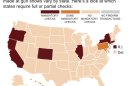 Map shows states with mandatory or partial background checks at gun shows