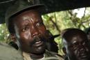 Leader of the Lord's Resistance Army Kony speaks to journalists after a meeting with UN humanitarian chief Egeland at Ri-Kwamba