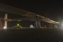 Solar Impulse aircraft sits on the Runway at Moffett Field before the the first leg of its 2013 Across America Mission in Mountain View