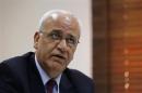Palestinian chief negotiator Erekat speaks during his interview with Reuters in Ramallah