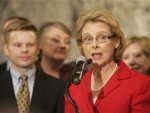 Washington state Gov. Gregoire speaks to an audience shortly before signing legislation legalizing gay marriage in the state in Olympia