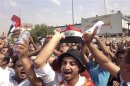 Protesters demand that the pensions of parliamentarians be cancelled during a demonstration in Baghdad