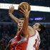 Los Angeles Clippers forward Blake Griffin, left, grabs a rebound over Chicago Bulls center Joakim Noah during the first half of an NBA basketball game, Tuesday, Dec. 11, 2012, in Chicago. (AP Photo/Charles Rex Arbogast)