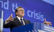 <p> European Commission President Jose Manuel Barroso gestures while speaking during a media conference at EU headquarters in Brussels on Wednesday, May 29, 2013. The European Union announced Wednesday to grant France, Spain and four other member states more time to bring their budget deficits under control to support the bloc’s shrinking economy. (AP Photo/Virginia Mayo)