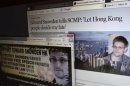 Interview of Snowden in South China Morning Post and webpage supporting Snowden are displayed on a computer screen in Hong Kong