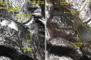 These Jan. 4, 2014, and Feb. 3, 2014, satellite image taken by Astrium and annotated and distributed by 38 North, shows satellite images showing that North Korea has accelerated excavation at a site used for underground nuclear test explosions according to the U.S.-Korea Institute at Johns Hopkins School of Advanced International Studies on Thursday, Feb. 13, 2014. The findings, based on satellite photographs, were released as Secretary of State John Kerry and his South Korean counterpart warned the North against any possible aggression. The institute said that the North likely started work last May on a new tunnel at the northeastern test site at Punggye-ri, where it has conducted its three previous nuclear explosions, the latest in February 2013. The institute estimates that the pile of earth excavated from it has doubled since the start of the year. (AP Photo/Astrium - 38 North) MANDATORY CREDIT