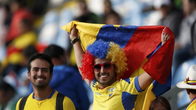 Ecuador fans await the start of their team&#39;s first round Copa America 2015 soccer match against Mexico at Estadio El Teniente in Rancagua