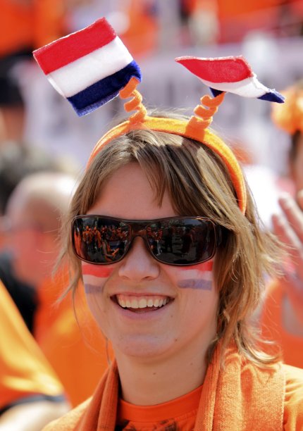 Netherlands soccer fan smiles while at Euro 2012 fan zone in Kharkiv