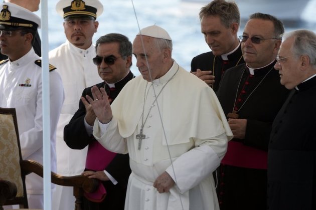 O Papa Francisco durante visita à ilha italiana de Lampedusa