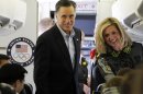 Republican presidential candidate and former Massachusetts Gov. Mitt Romney and his wife Ann board his charter plane at London Stansted Airport, Saturday, July 28, 2012, as he travels to Israel. (AP Photo/Charles Dharapak)