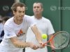 Andy Murray of Britain trains with his coach, Ivan Lendl, at the Wimbledon tennis championships in London