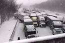 This cell phone image shows a massive highway pileup on Interstate 94 near Michigan City, Ind., Thursday, Jan. 23, 2014, that is being blamed on whiteout conditions. The accident has left at least two people dead and an unknown number injured in northwestern Indiana. Indiana State Police say they have closed Interstate 94 eastbound and are bringing in cranes and wreckers to help clear the scene. (AP Photo/Sun-Times Media, Matt Carpenter) MANDATORY CREDIT, MAGS OUT