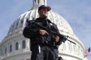 File photo of U.S. Capitol police officer Angel Morales keeping watch in front of the Capitol in Washington