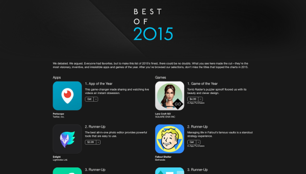 Apple announces the best apps of 2015 for iPhone, iPad, Apple TV and Apple Watch