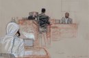 A courtroom sketch of Stephen McClain testifies about his interrogation of Mustafa al Hawsawi during a pre-trail hearing at the U.S. Naval Base Guantanamo Bay Cuba