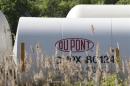 A view of the Dupont logo on a train car at the Dupont Edge Moor facility near Wilmington, Delaware