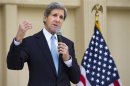 U.S. Secretary of State John Kerry speaks to U.S. embassy staff in Doha