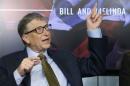 Bill Gates gestures during a debate on the 2030 Sustainable Development Goals in Brussels