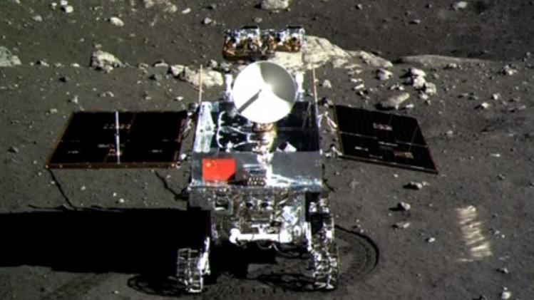 This screen grab taken from CCTV footage shows the Jade Rabbit moon rover, taken by the Chang'e-3 probe lander, on December 15, 2013