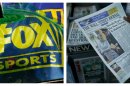 FILE- This combination of Associated Press file photos show a Fox Sports logo, left, and a person holding a copy of a Wall Street Journal, right. Rupert Murdoch's News Corp. said Thursday, June 28, 2012, that it plans to split into two separate companies, one holding its newspaper business and the other its entertainment operations. (AP Photo/Ross D. Franklin, Matt Dunham, File)