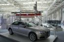An Audi A4L is presented at Audi's new transmission plant in Tianjin