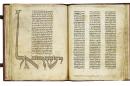 This undated photo provided by Sotheby's in New York shows a copy of a Hebrew Bible from 1189 - the only surviving, dated Hebrew manuscript written before the Jews were expelled from England in 1290. It will be auctioned by Sotheby's in New York on Dec. 22, 2015. (Sotheby's via AP)