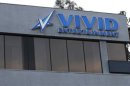 The logo of pornographic film production company Vivid Entertainment Group is seen in Los Angeles