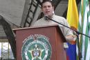 Colombia's Defence Minister Juan Carlos Pinzon speaks during a welcome ceremony for new police reinforcements in Villavicencio