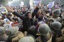 File photo of demonstrators shouting slogans as they are surrounded by the police during a protest rally in New Delhi