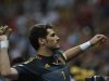Spain's goalkeeper Casillas celebrates after winning their Euro 2012 quarter-final soccer match against France at Donbass Arena in Donetsk
