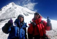 Japanese adventurer Yuichiro Miura, 80, and his son Gota (L) pose for a picture as they leave the Camp 4 to ascent to the summit of Mount Everest in Nepal, May 22, 2013. Miura has become the oldest person to reach the roof of the world