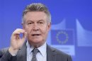 Karel De Gucht speaks during a news conference at the EU Commission headquarters in Brussels