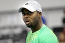 Donald Young celebrates a point during his tennis match against Denis Kudla at the Memphis Open, Thursday, Feb. 12, 2015 in Memphis, Tenn. (AP Photo/The Commercial Appeal, Nikki Boertman)