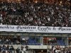 A banner reading "Paris supporters against racism" is displayed at the Stade de France stadium during the French Cup final soccer match between Monaco and Paris Saint-Germain